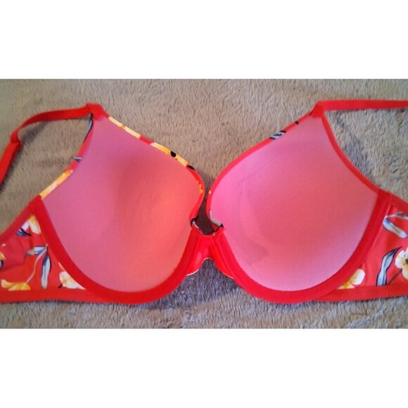 Pink Victorias Secret Wear Everywhere Bra Red Floral Padded Push-up 34C - Picture 3 of 4